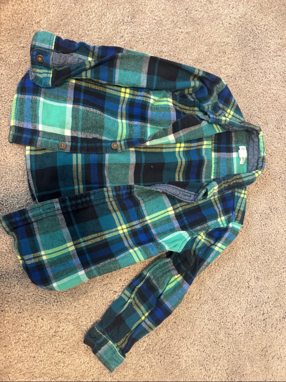 Green & Blue Plaid Flannel Button-Up Shirt